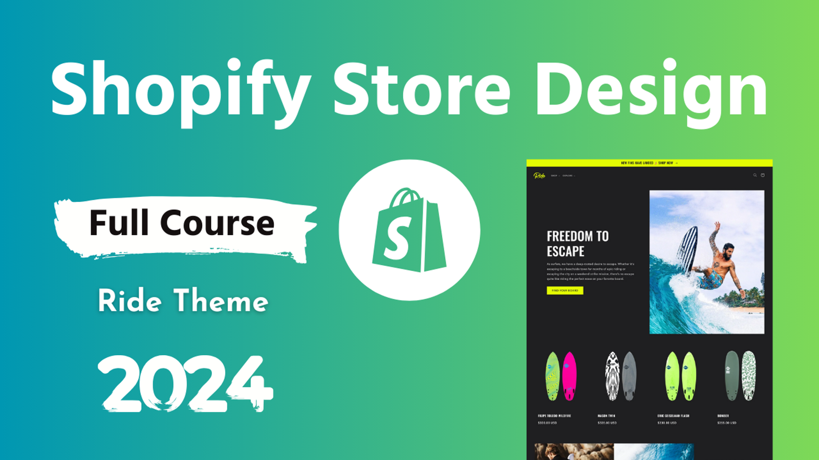 Shopify Course for Beginners 2024 | Shopify Ride Theme Setup